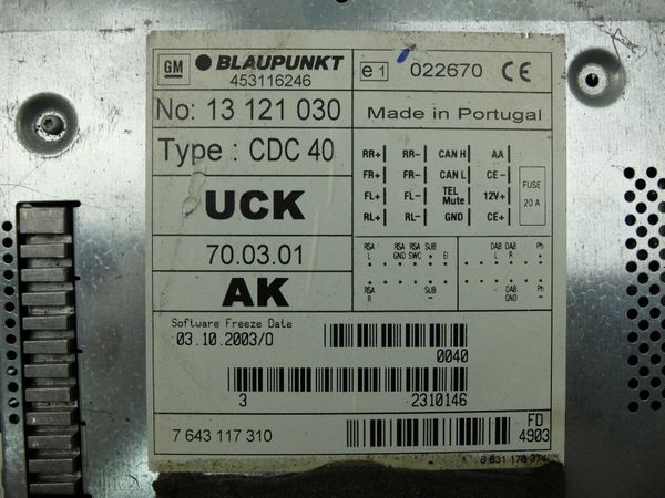 Cd Radio Player  Opel 13121030 CDC40 Opera Blaupunkt 1098