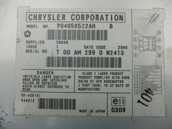Cd Changer Chrysler Dodge Jeep P04858522AH CD-4201CI