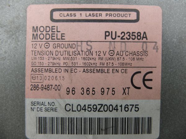 Cd Radio Player  Citroen Peugeot 96365975XT PU-2358A Clarion