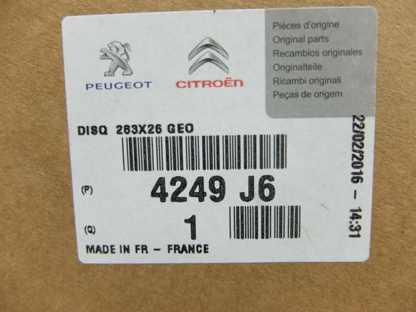 Brake Disc Front Original Citroen Peugeot C4 Berlingo 207 308 283mm 4249J6