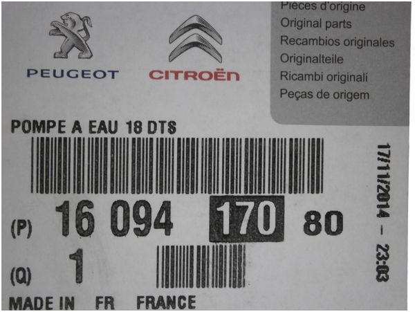 Water Pump  Citroen Peugeot 1.4 18 Zębów 1609417080