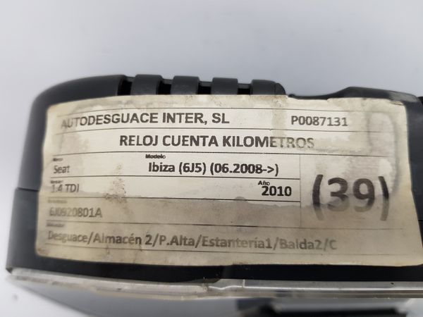 Speedometer/Instrument Cluster Seat Ibiza 6J0920801A 26829