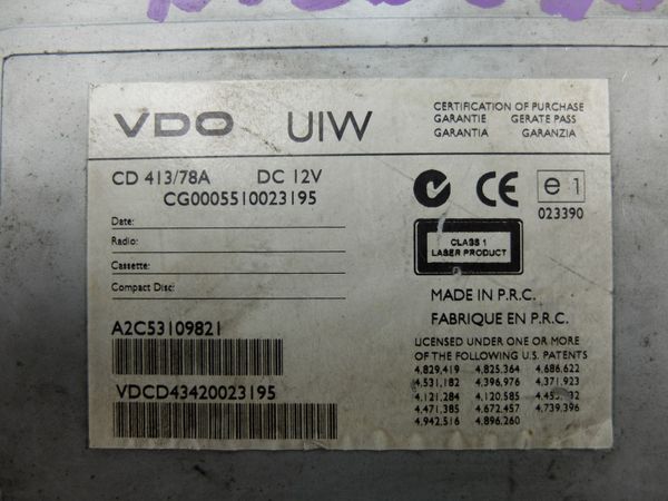 Cd Radio Player VDO A2C53109821 CD413/78A