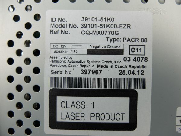 Radio Cd Mp3 Player  Opel Agila 39101-51K0 CQ-MX0770G Suzuki