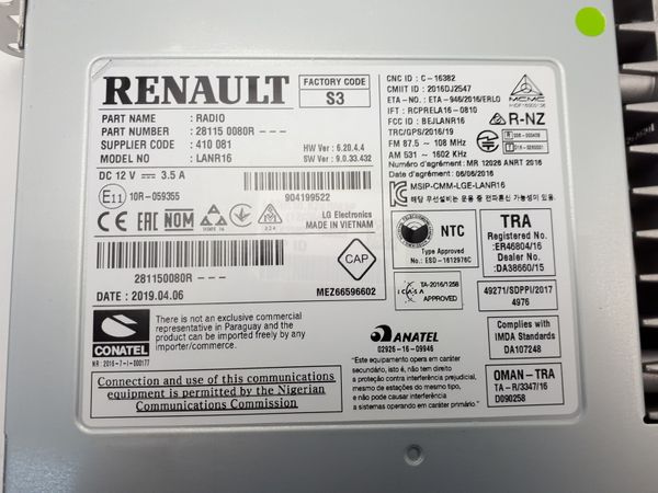 Car Radio New Original Navi Renault Kadjar 281150080R LANR16