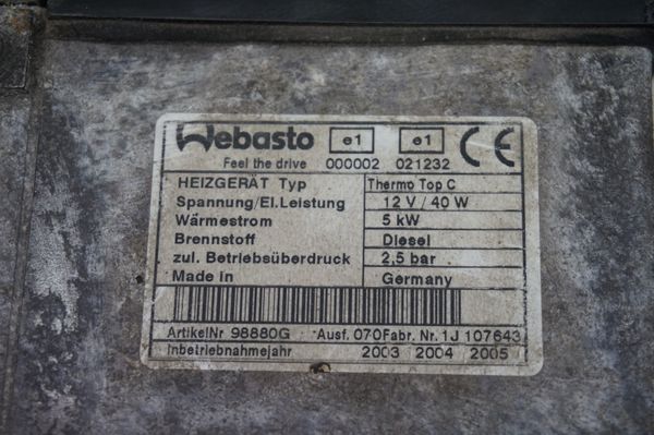 Parking Heating System  Webasto Thermo Top C Peugeot 807 5 kW Diesel