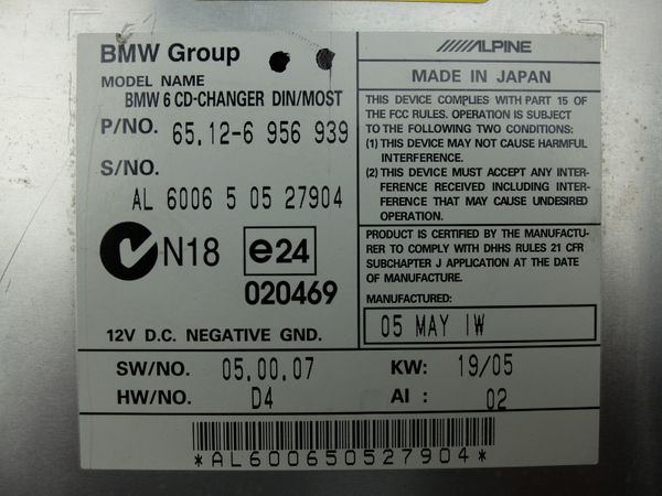 Cd Changer  BMW 65126956939 6956939 ALPINE 1266